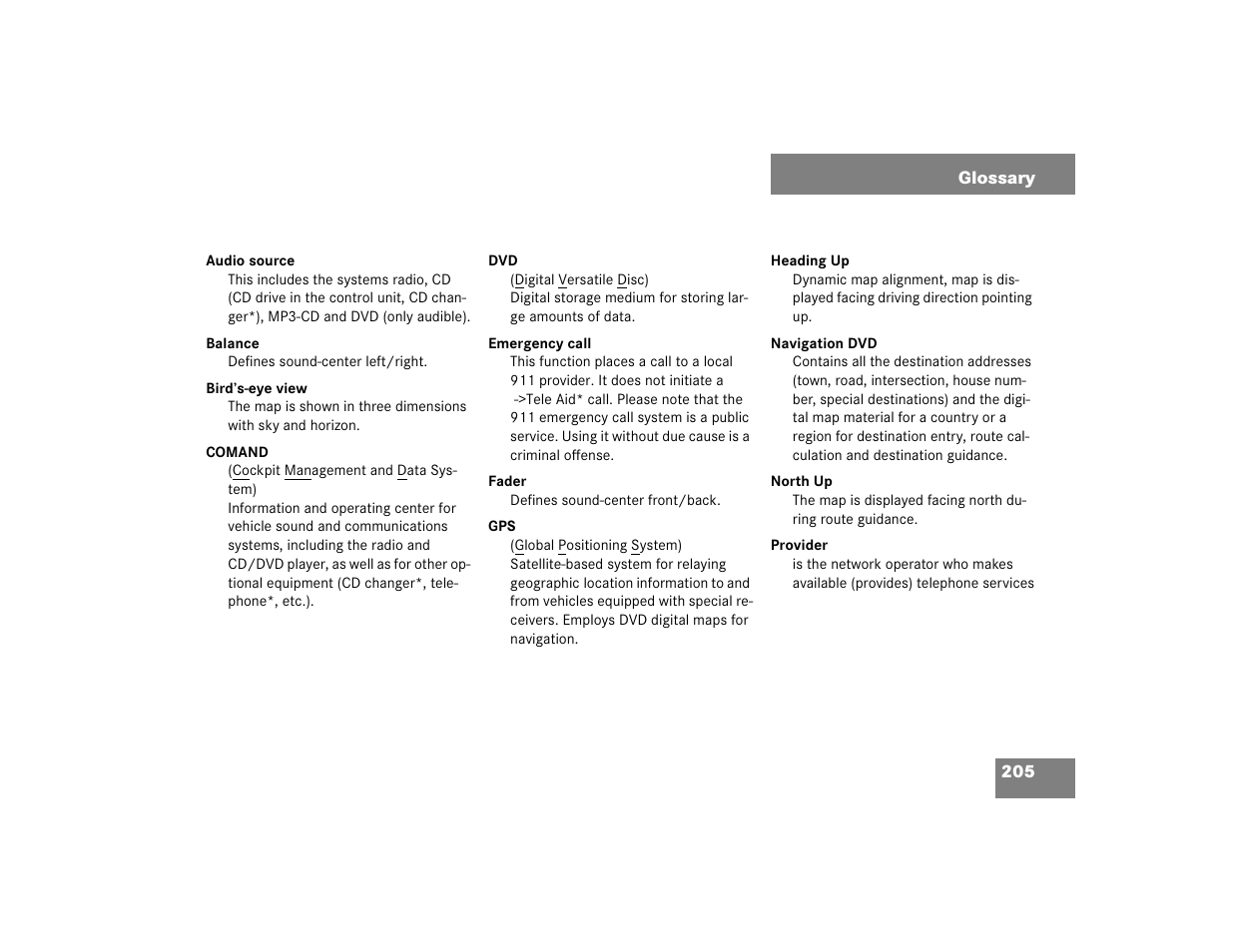 Mercedes-Benz CL-Class 2005 COMAND Manual User Manual | Page 207 / 227