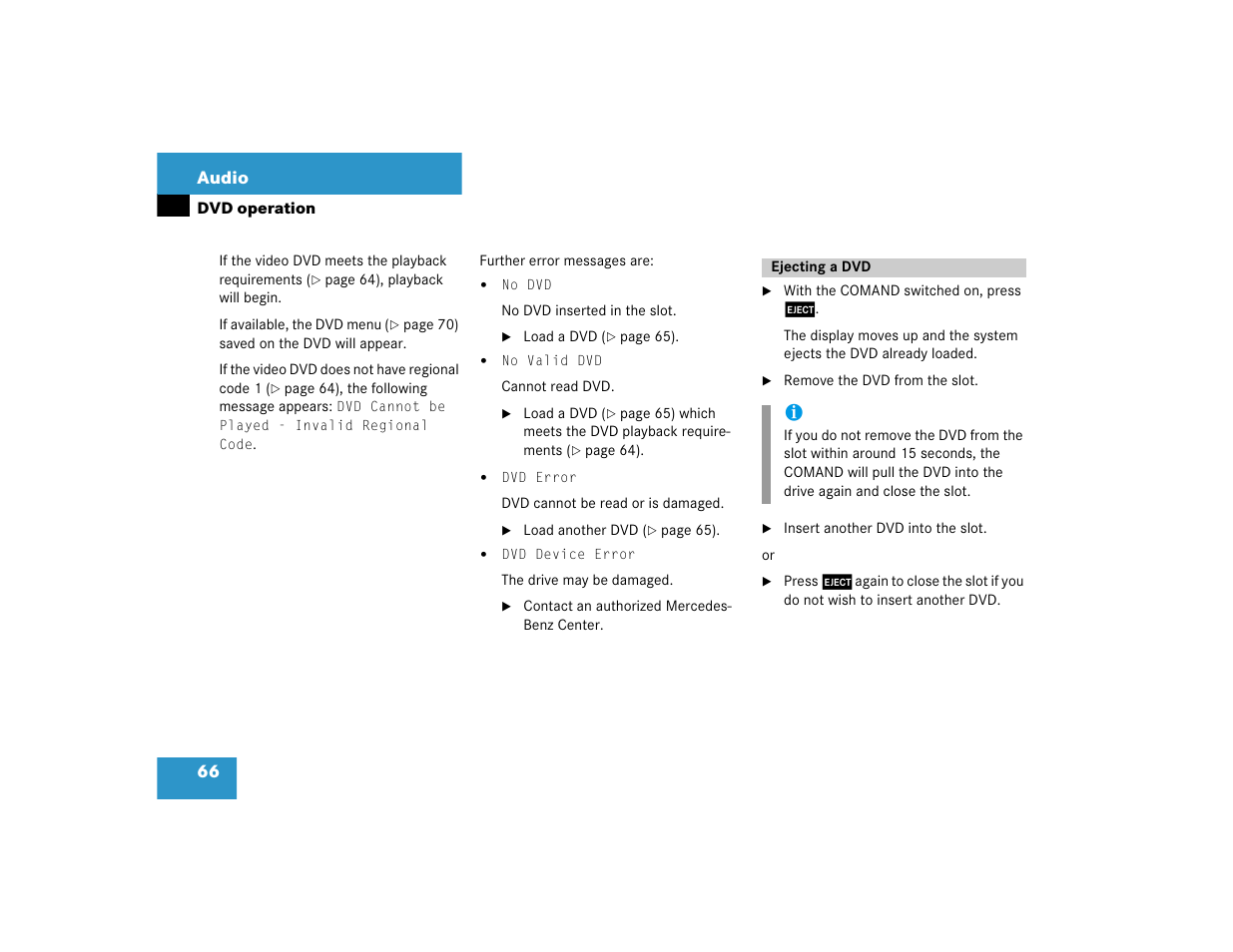 66 audio | Mercedes-Benz CL-Class 2005 COMAND Manual User Manual | Page 68 / 227