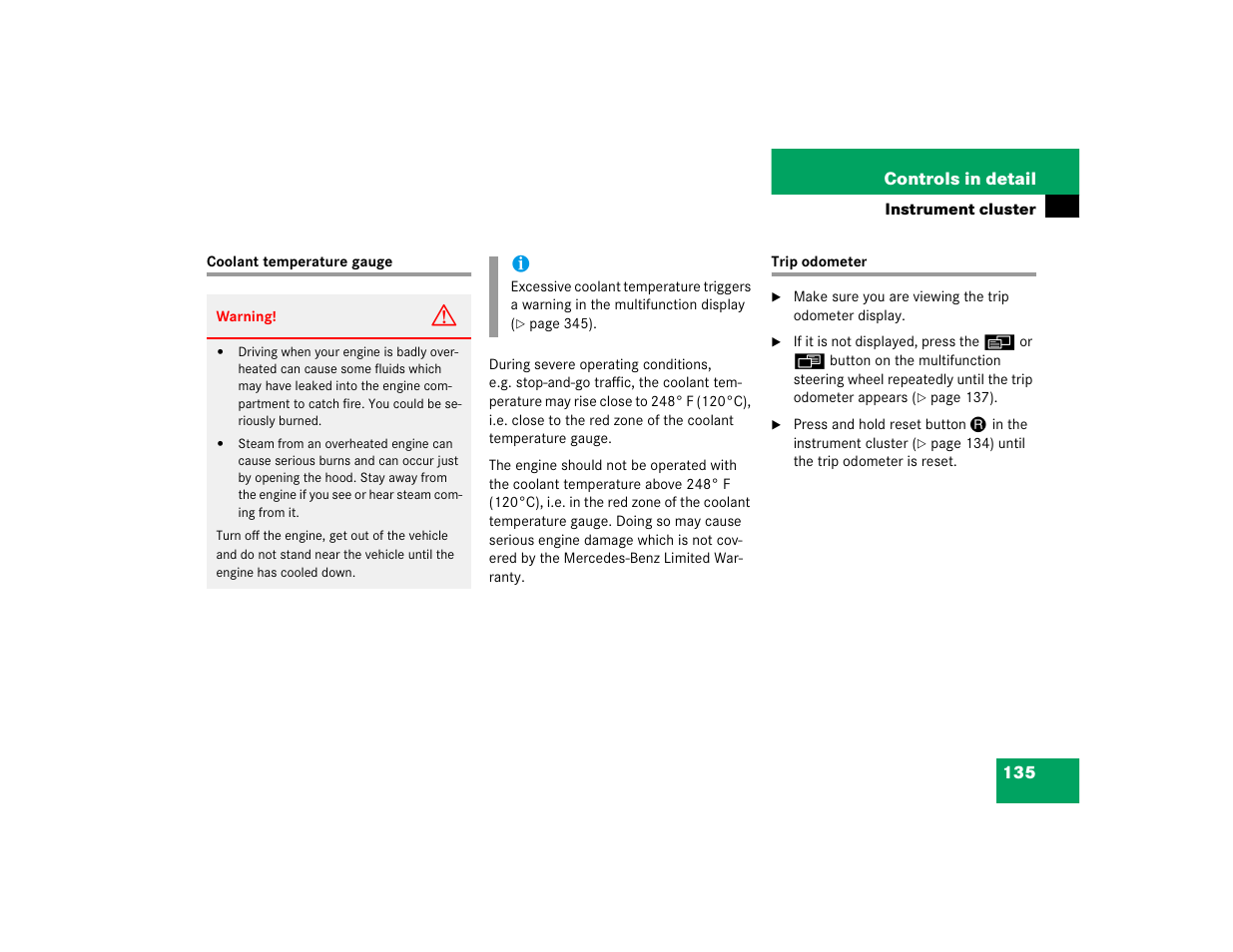 Mercedes-Benz CL-Class 2005 Owners Manual User Manual | Page 137 / 458