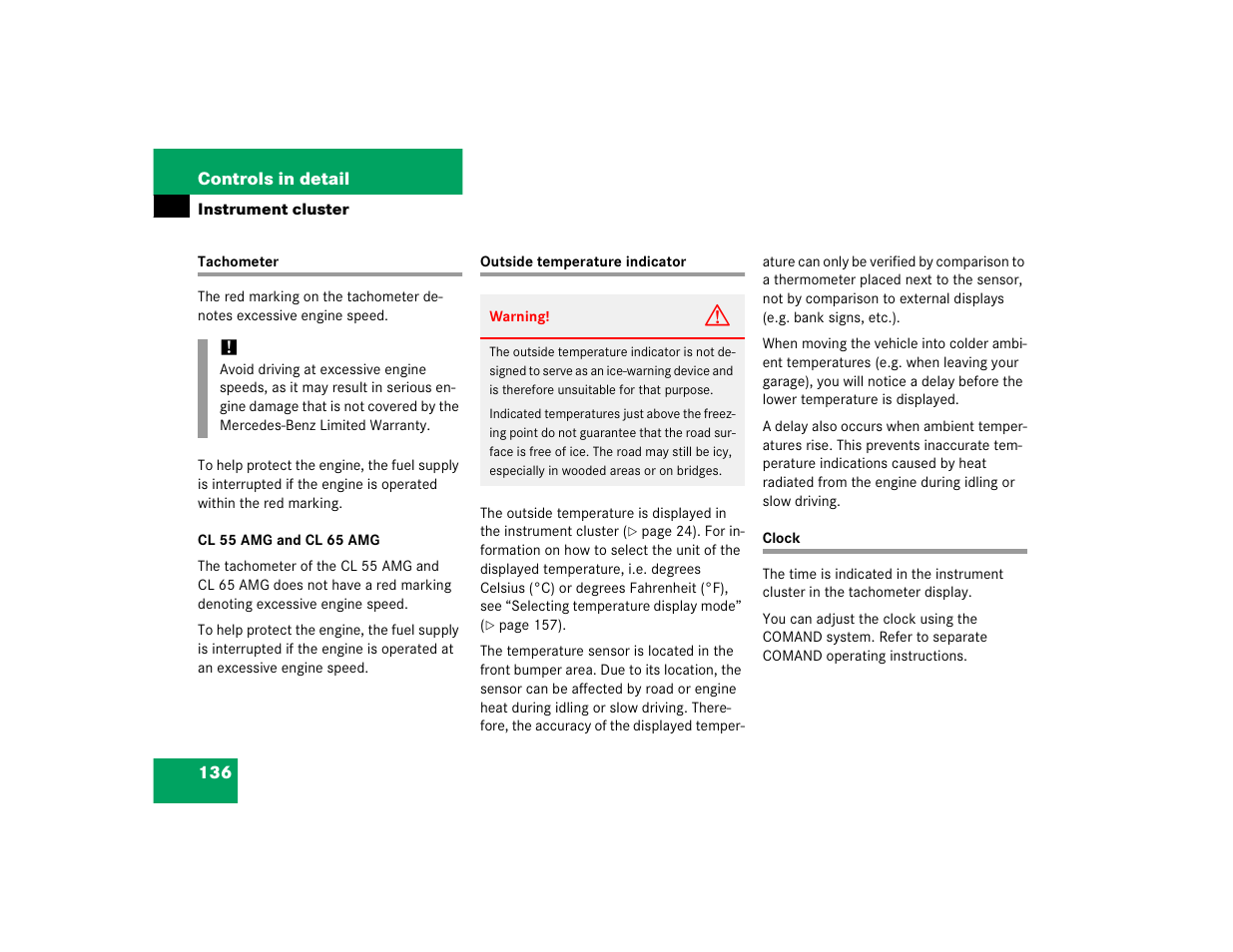 Mercedes-Benz CL-Class 2005 Owners Manual User Manual | Page 138 / 458