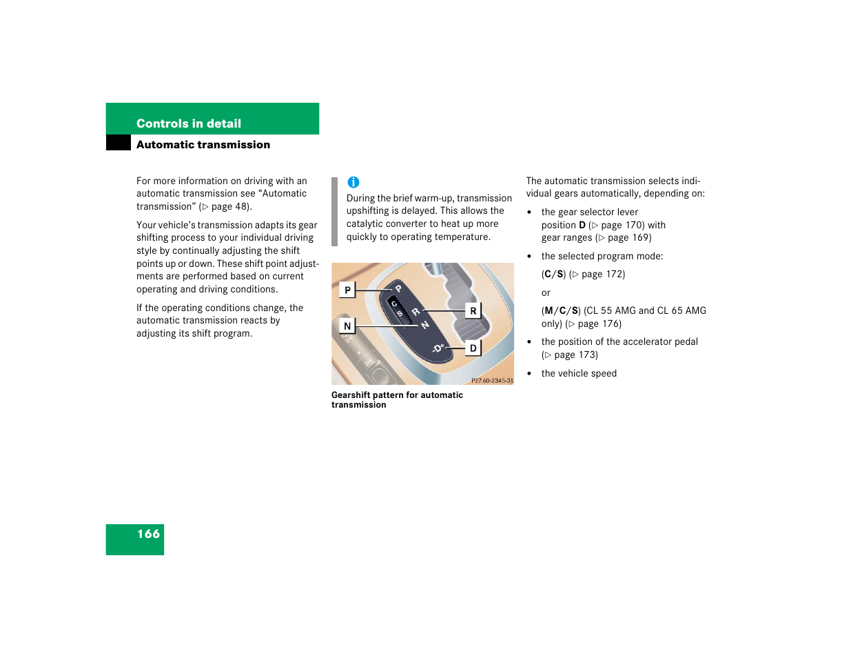 Mercedes-Benz CL-Class 2005 Owners Manual User Manual | Page 168 / 458