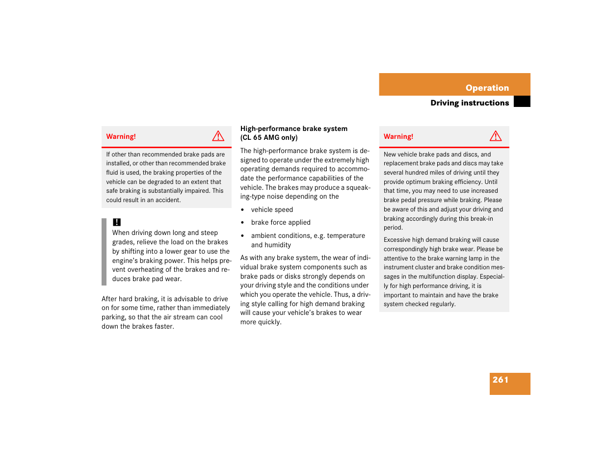 Mercedes-Benz CL-Class 2005 Owners Manual User Manual | Page 263 / 458