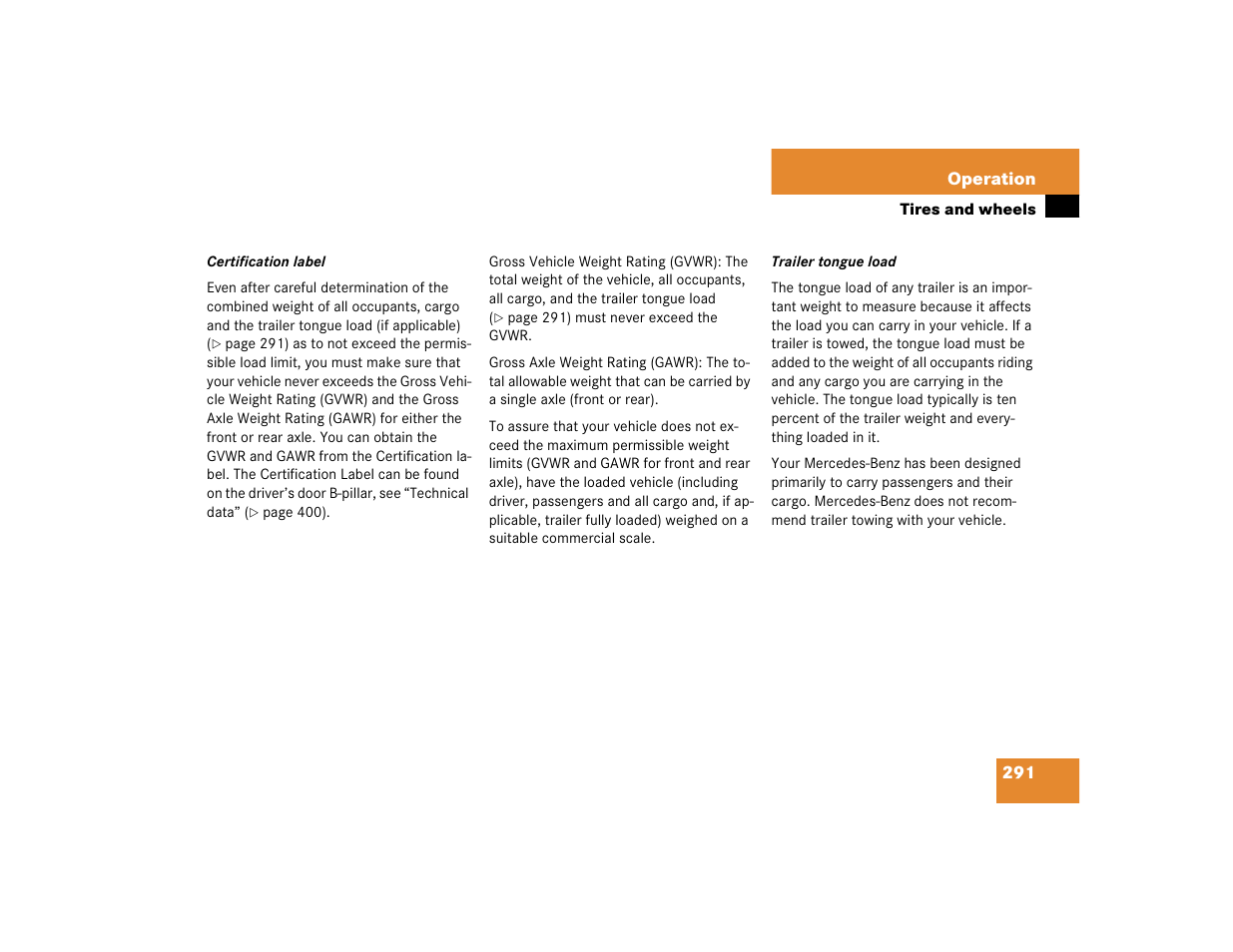 Mercedes-Benz CL-Class 2005 Owners Manual User Manual | Page 293 / 458