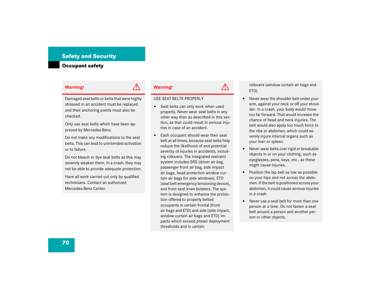 Mercedes-Benz CL-Class 2005 Owners Manual User Manual | Page 72 / 458