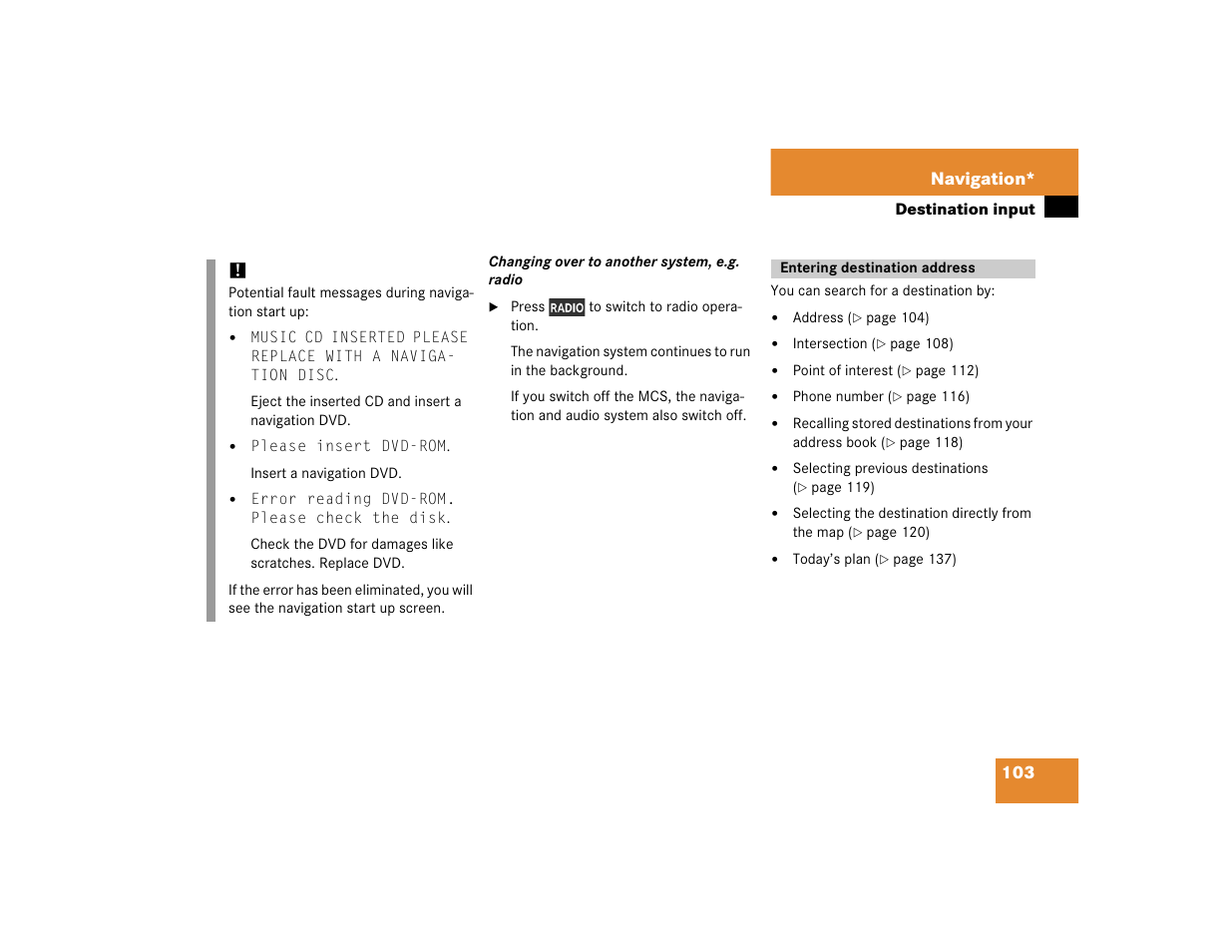 103 navigation | Mercedes-Benz M-Class 2005 COMAND Manual User Manual | Page 106 / 173