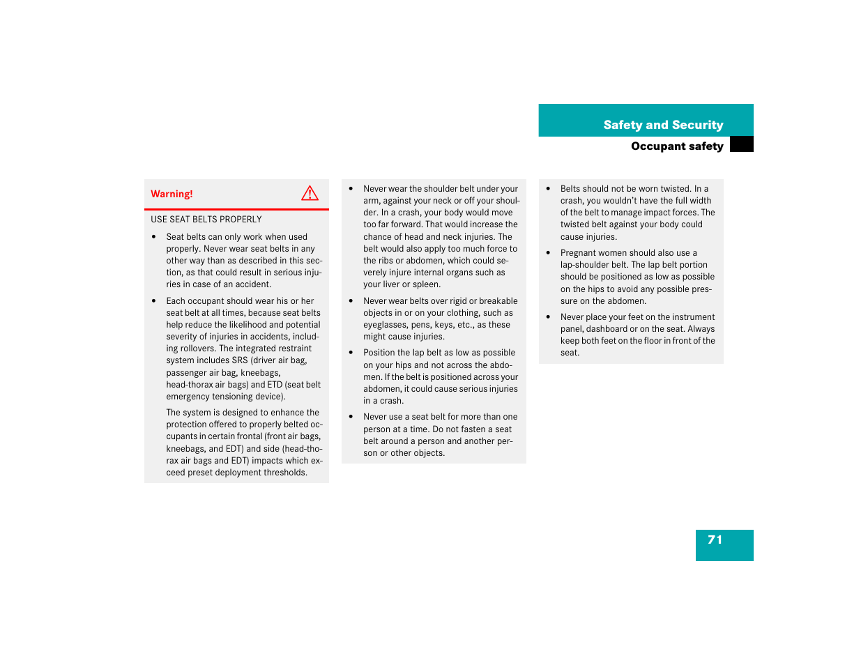 71 safety and security | Mercedes-Benz SLK-Class 2005 Owners Manual User Manual | Page 71 / 464