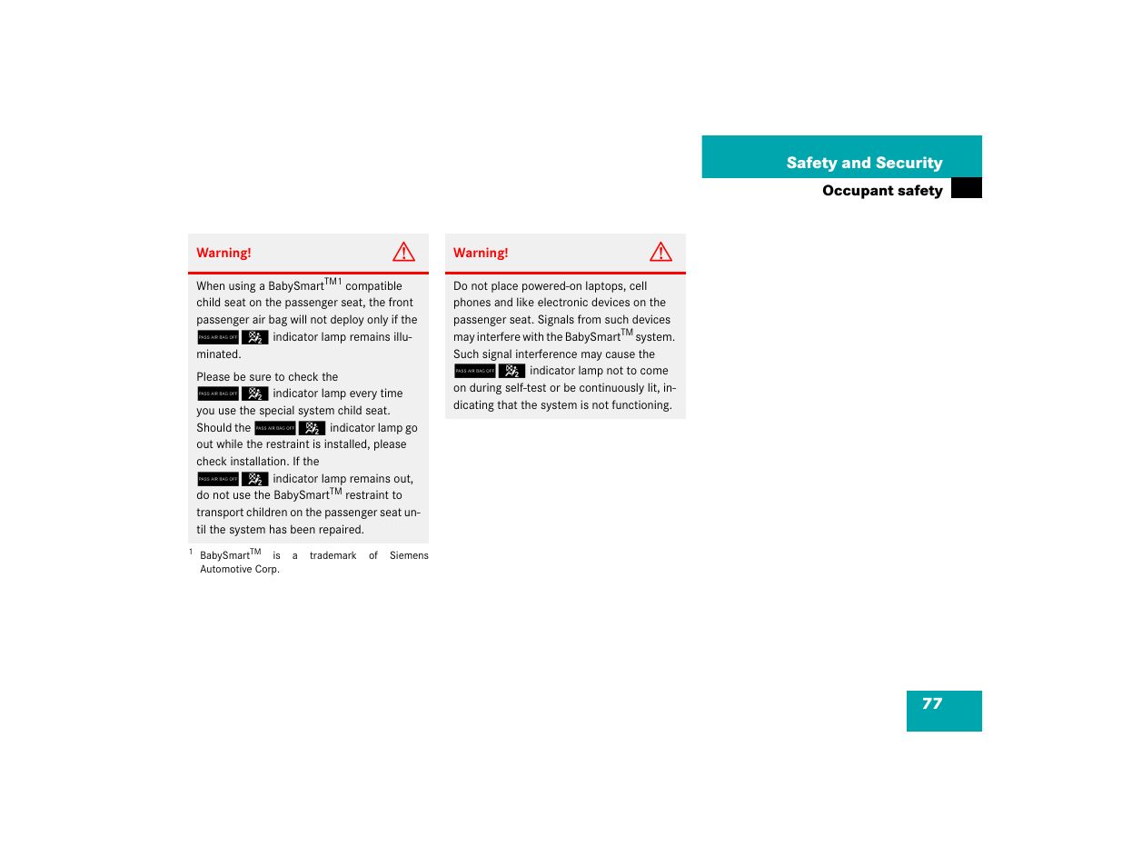 77 safety and security | Mercedes-Benz SLK-Class 2005 Owners Manual User Manual | Page 77 / 464