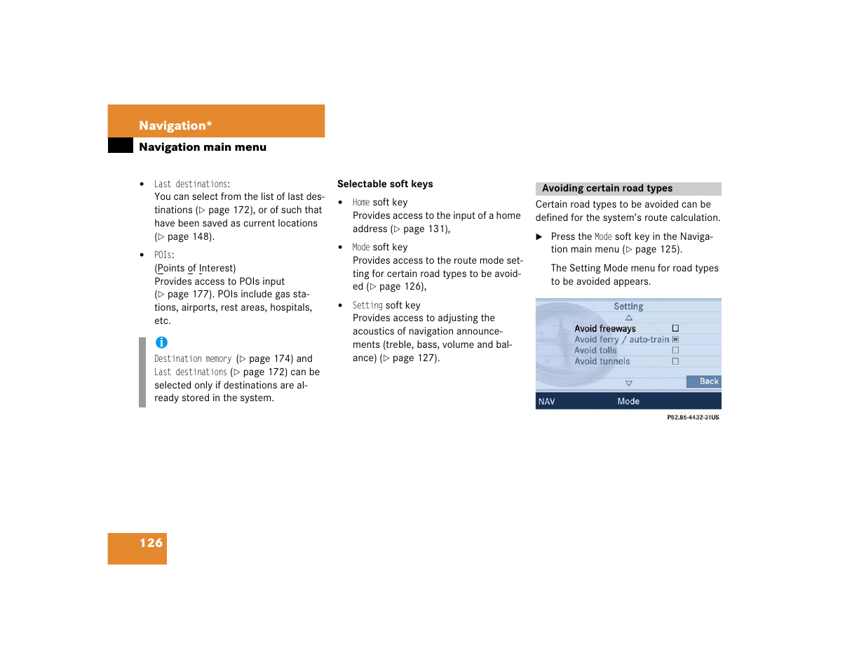126 navigation | Mercedes-Benz SLK-Class 2005 COMAND Manual User Manual | Page 127 / 215