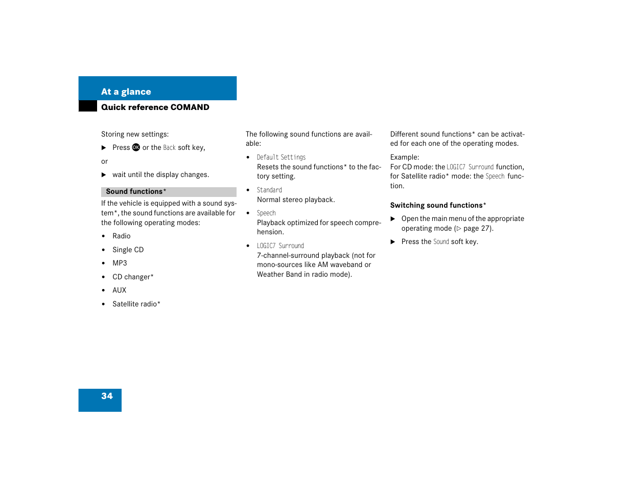34 at a glance | Mercedes-Benz SLK-Class 2005 COMAND Manual User Manual | Page 35 / 215