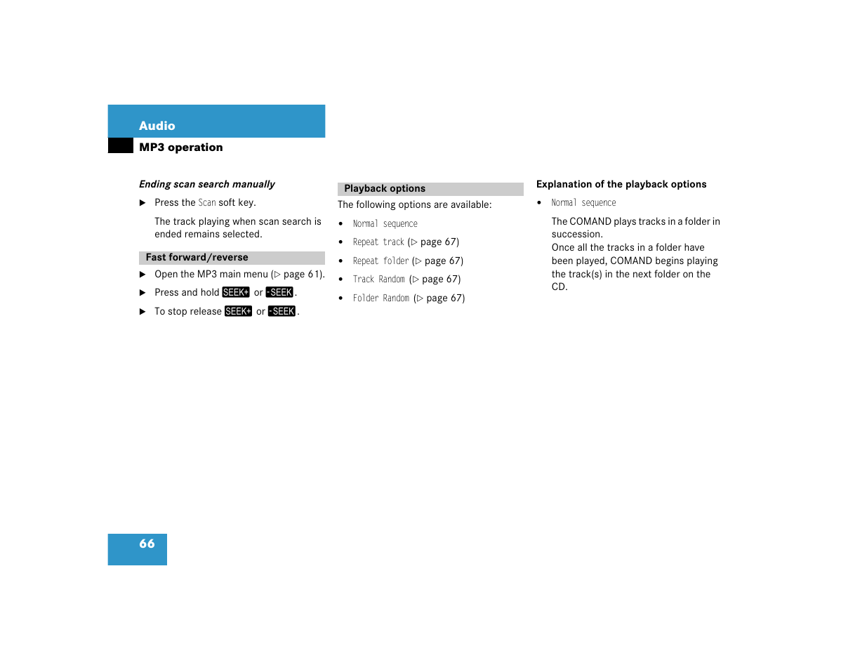 66 audio | Mercedes-Benz SLK-Class 2005 COMAND Manual User Manual | Page 67 / 215