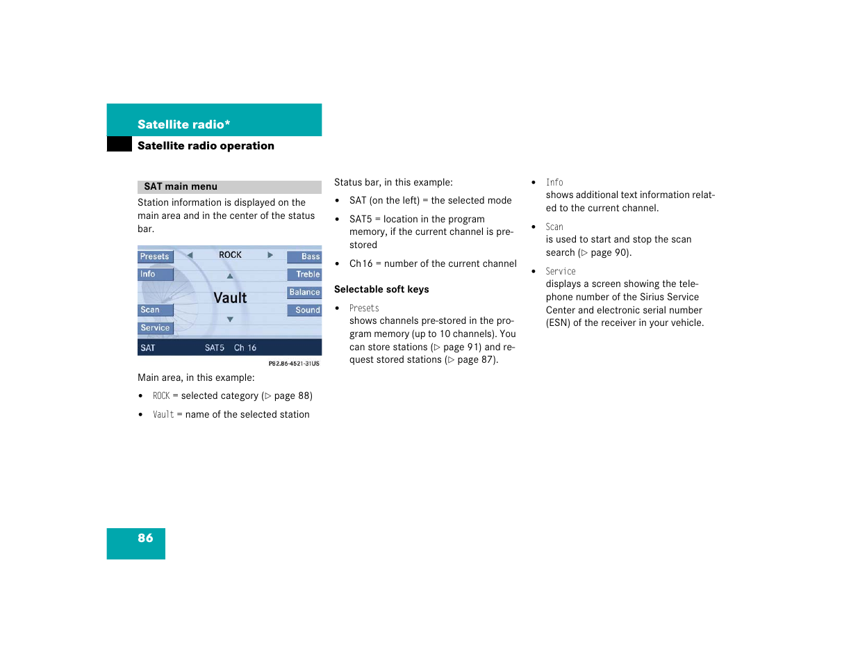 86 satellite radio | Mercedes-Benz SLK-Class 2005 COMAND Manual User Manual | Page 87 / 215