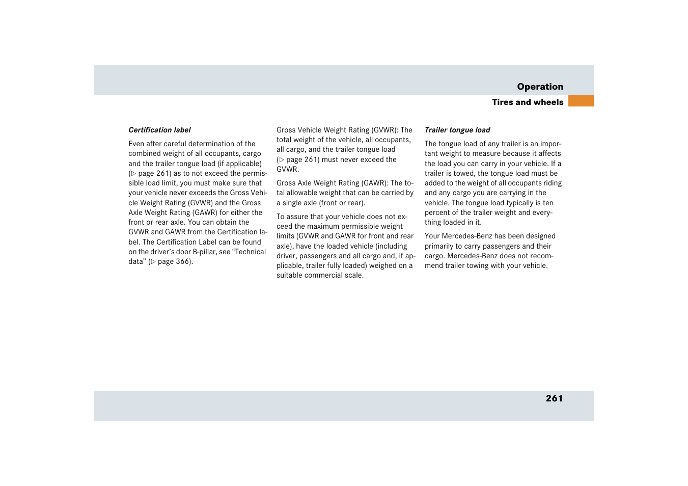 Mercedes-Benz SLR-Class 2005 User Manual | Page 262 / 417