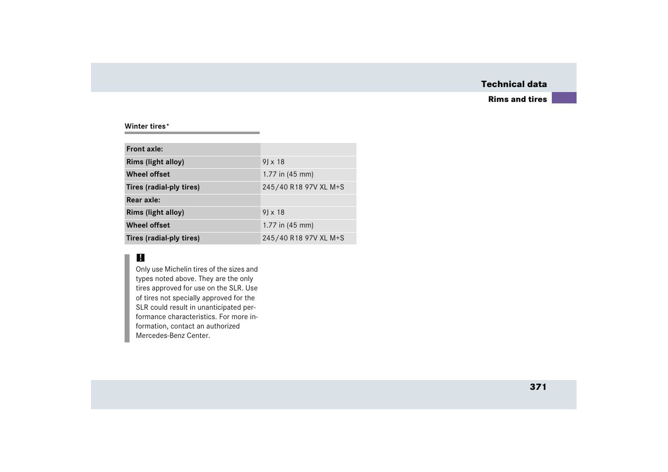 Mercedes-Benz SLR-Class 2005 User Manual | Page 372 / 417