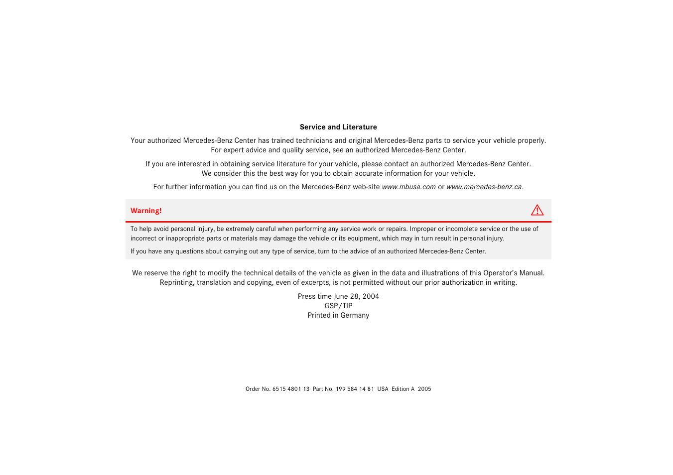 Mercedes-Benz SLR-Class 2005 User Manual | Page 416 / 417