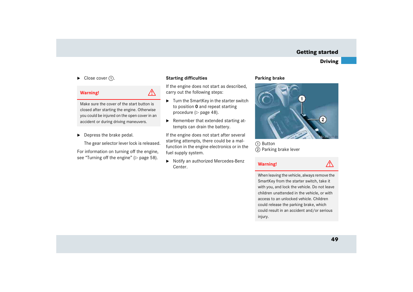 Mercedes-Benz SLR-Class 2005 User Manual | Page 50 / 417