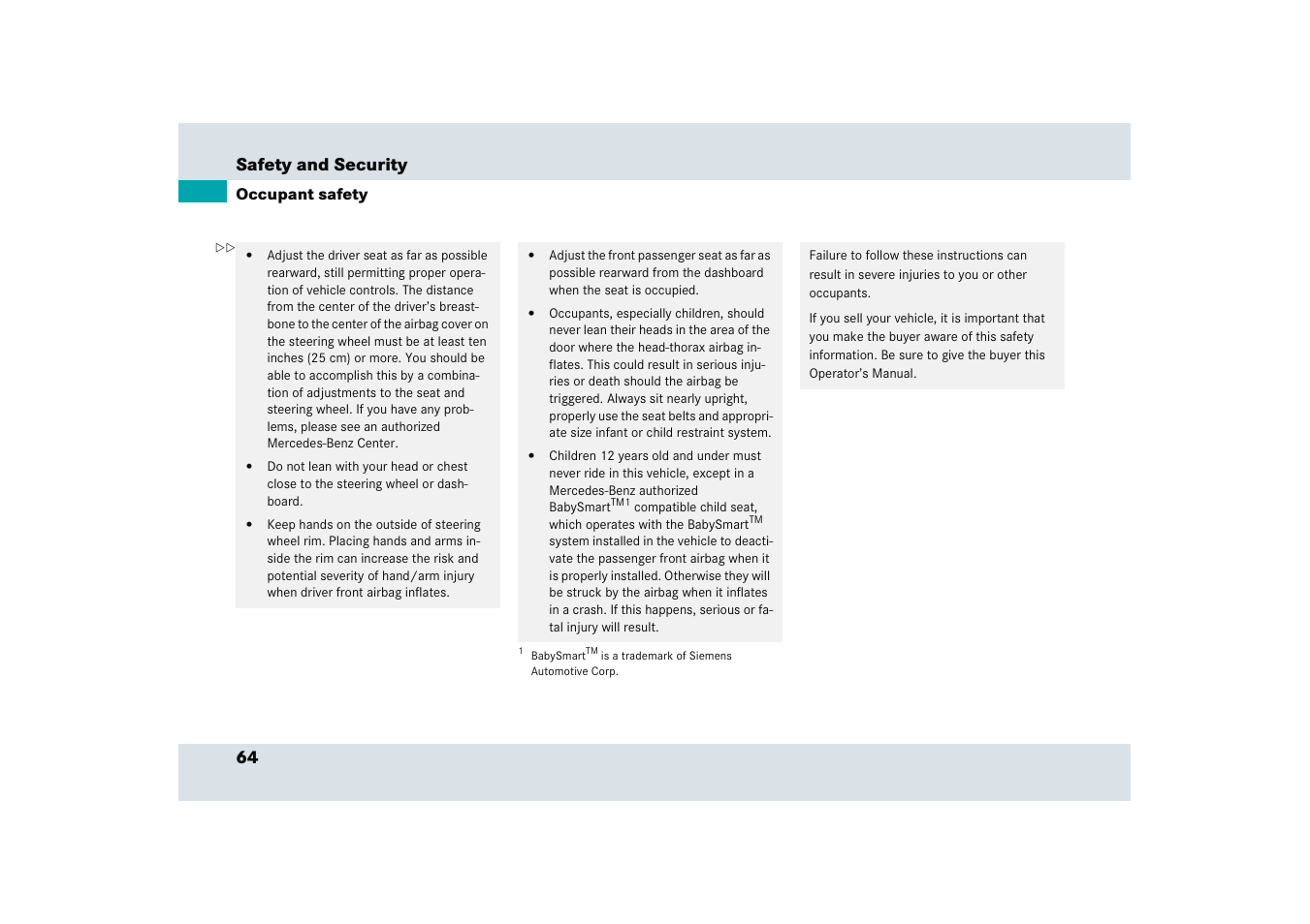 64 safety and security | Mercedes-Benz SLR-Class 2005 User Manual | Page 65 / 417
