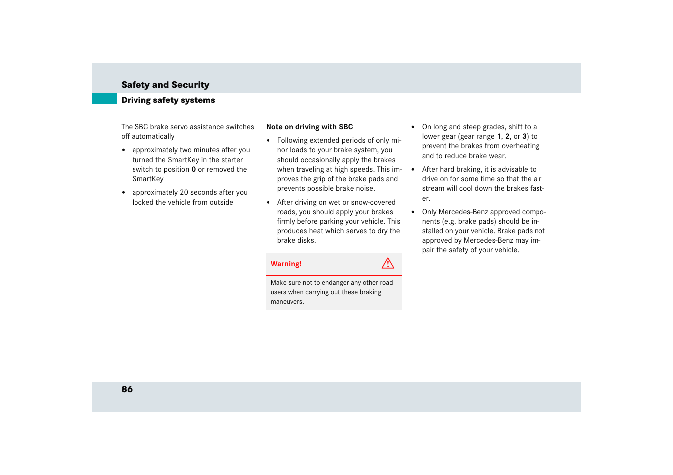 Mercedes-Benz SLR-Class 2005 User Manual | Page 87 / 417
