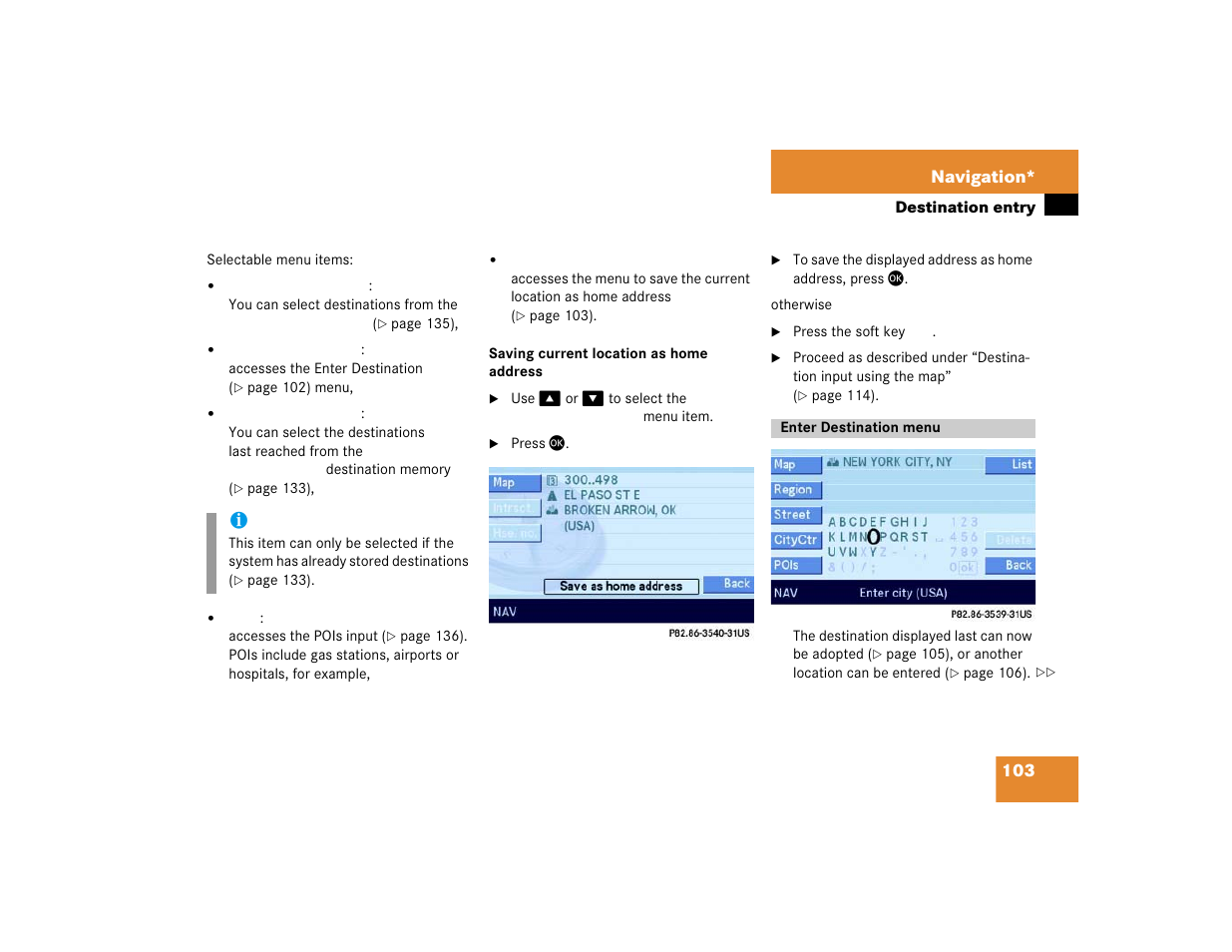 103 navigation | Mercedes-Benz E-Class 2004 COMAND Manual User Manual | Page 104 / 168