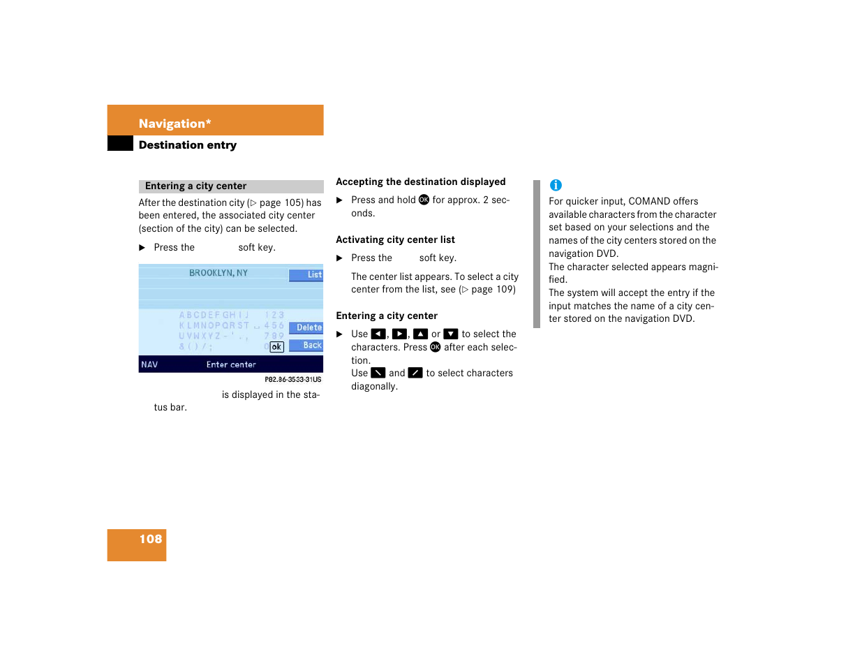 Mercedes-Benz E-Class 2004 COMAND Manual User Manual | Page 109 / 168