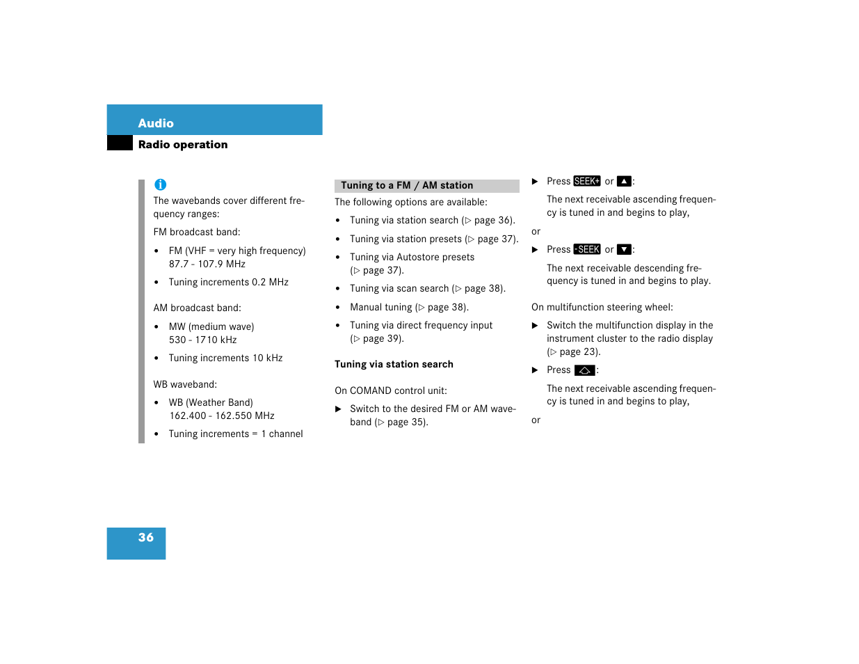 36 audio | Mercedes-Benz E-Class 2004 COMAND Manual User Manual | Page 37 / 168
