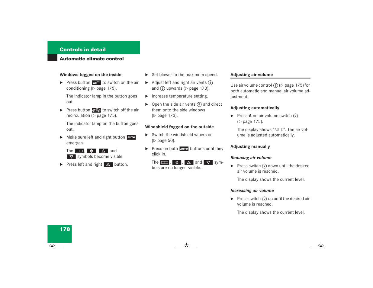 178 controls in detail | Mercedes-Benz CL-Class 2004 Owners Manual User Manual | Page 179 / 418
