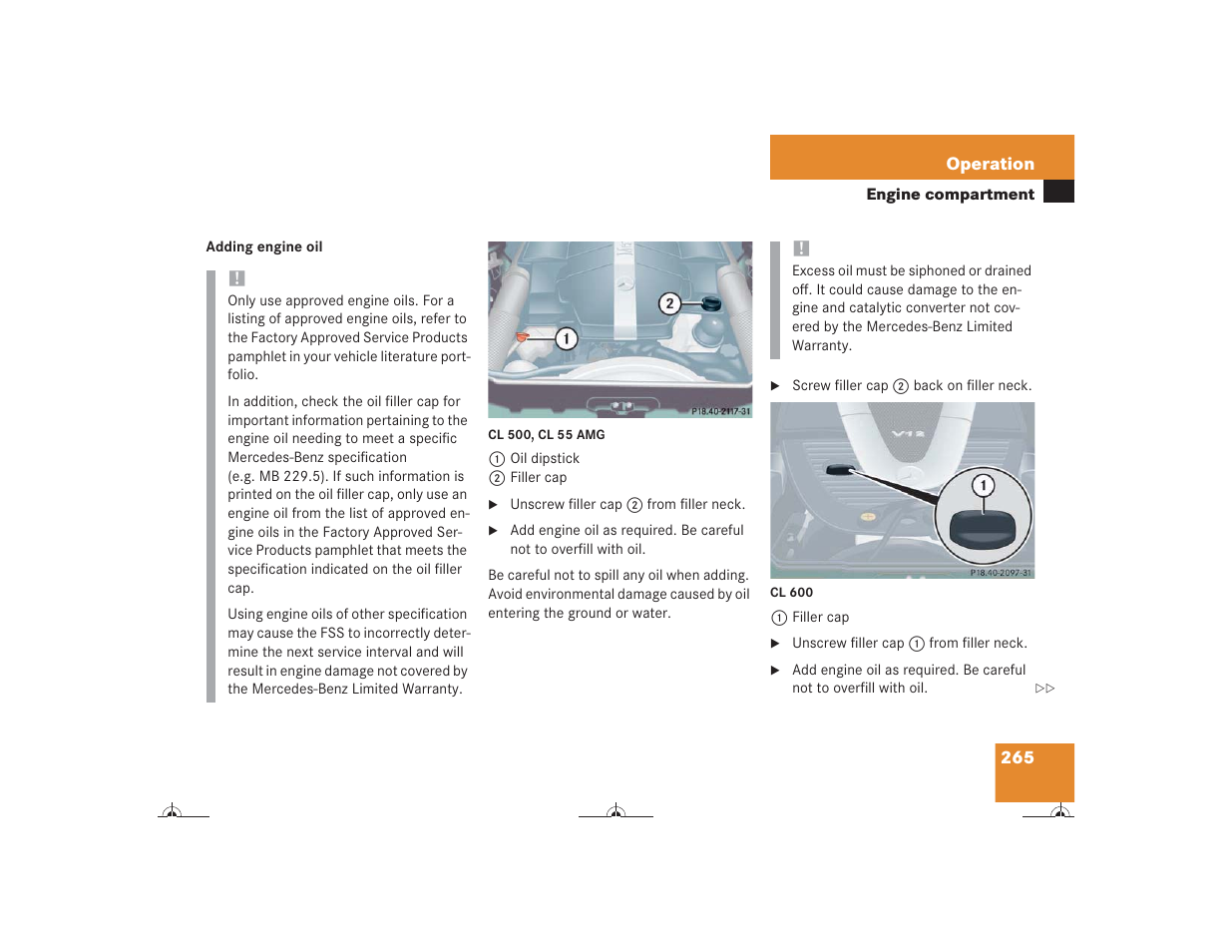 Mercedes-Benz CL-Class 2004 Owners Manual User Manual | Page 266 / 418