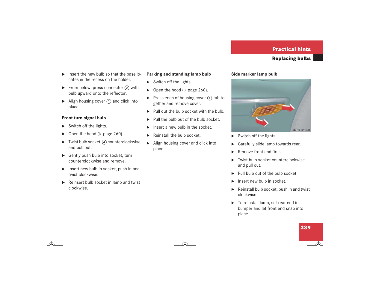 339 practical hints | Mercedes-Benz CL-Class 2004 Owners Manual User Manual | Page 340 / 418