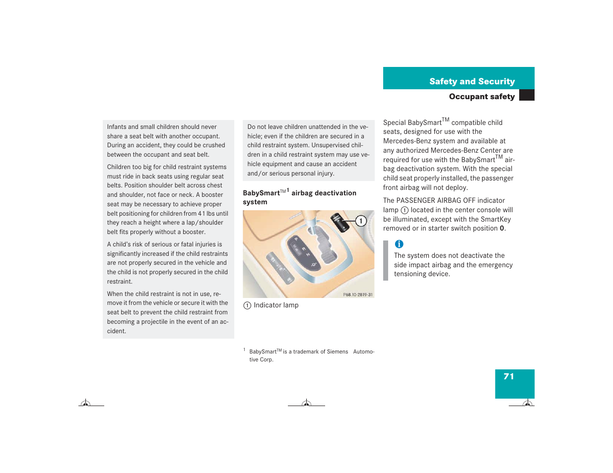 71 safety and security | Mercedes-Benz CL-Class 2004 Owners Manual User Manual | Page 72 / 418