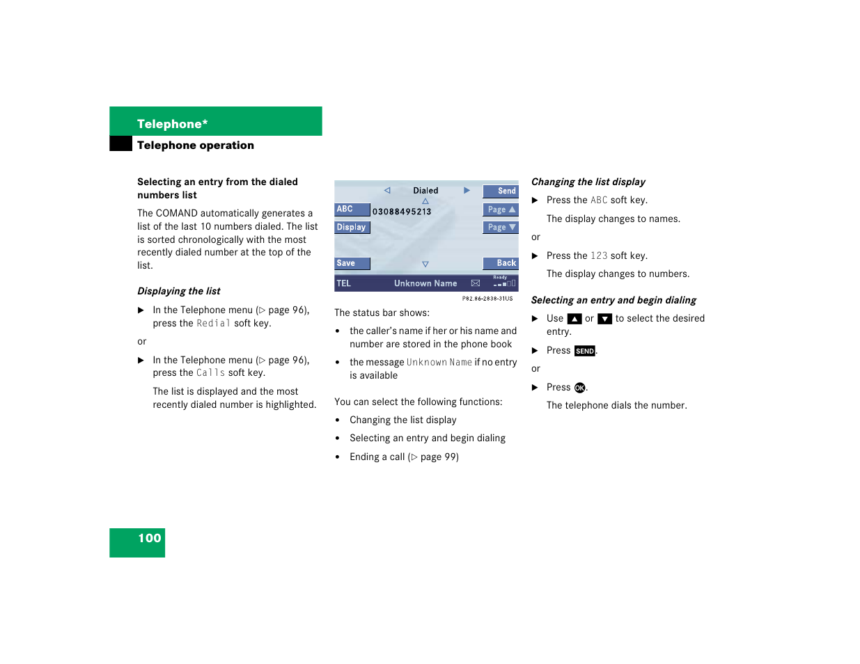 100 telephone | Mercedes-Benz S-Class 2004 COMAND Manual User Manual | Page 109 / 227