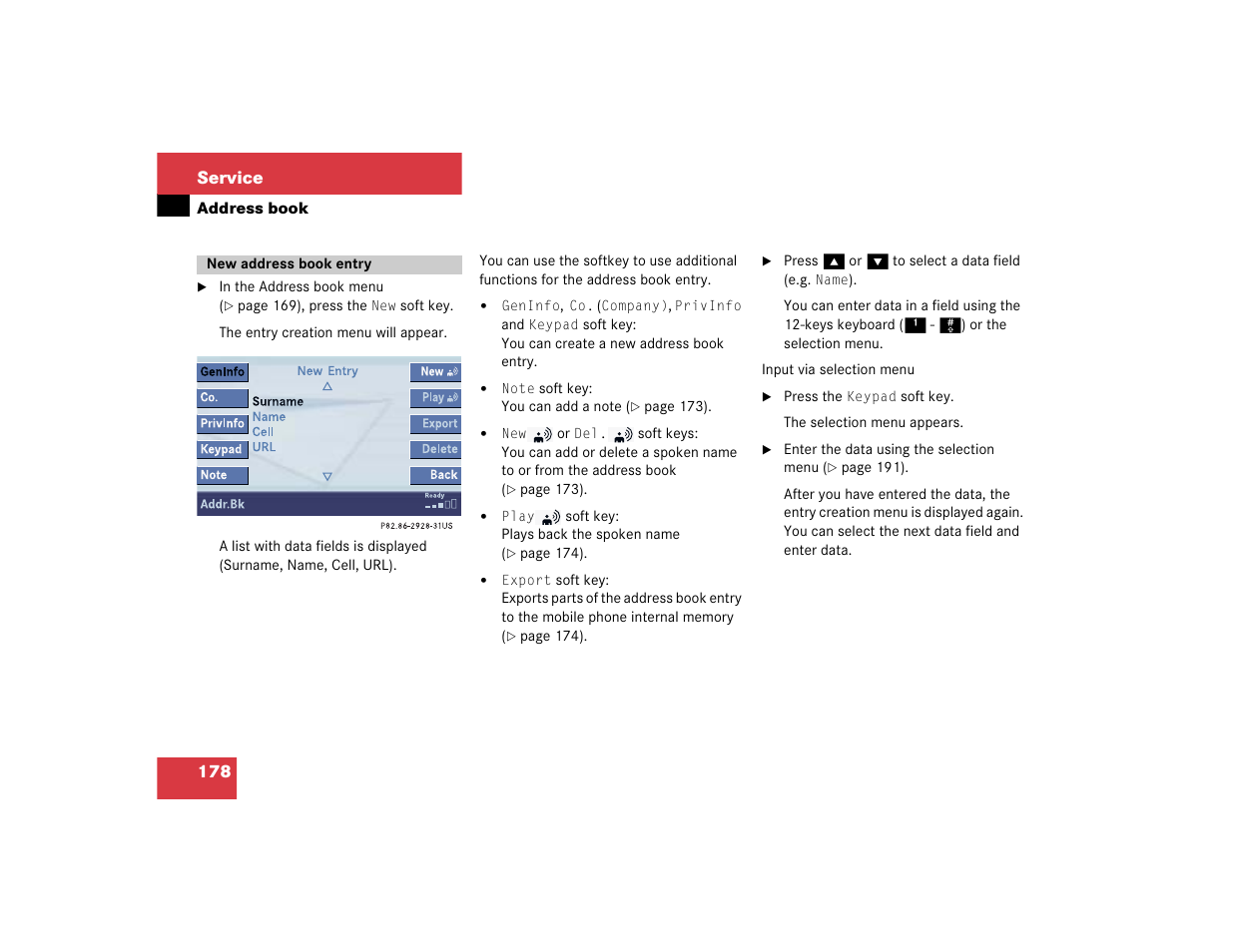 178 service | Mercedes-Benz S-Class 2004 COMAND Manual User Manual | Page 187 / 227