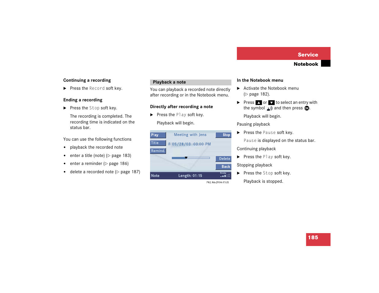 185 service | Mercedes-Benz S-Class 2004 COMAND Manual User Manual | Page 194 / 227