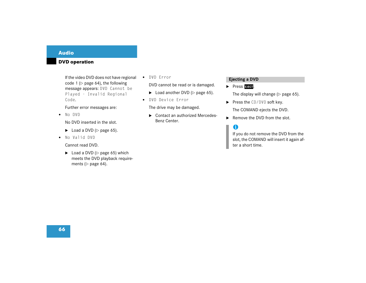 66 audio | Mercedes-Benz S-Class 2004 COMAND Manual User Manual | Page 75 / 227