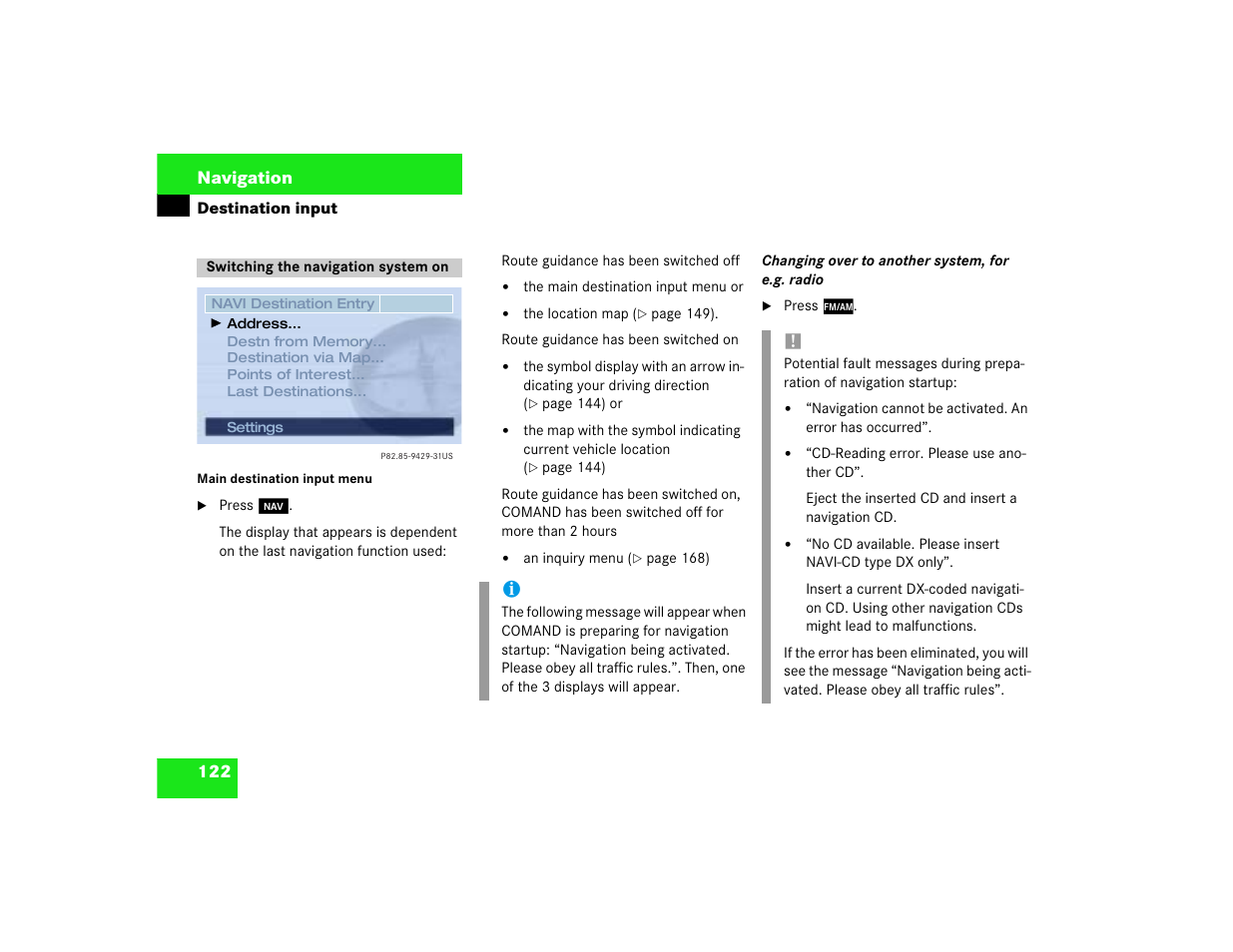 122 navigation | Mercedes-Benz CL-Class 2003 COMAND Manual User Manual | Page 130 / 225