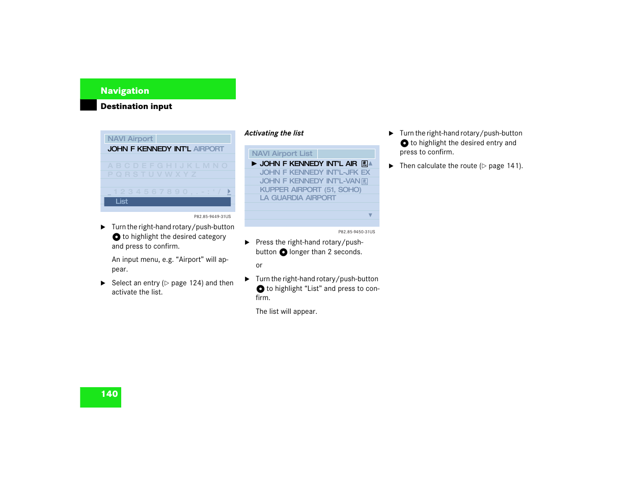 140 navigation | Mercedes-Benz CL-Class 2003 COMAND Manual User Manual | Page 148 / 225