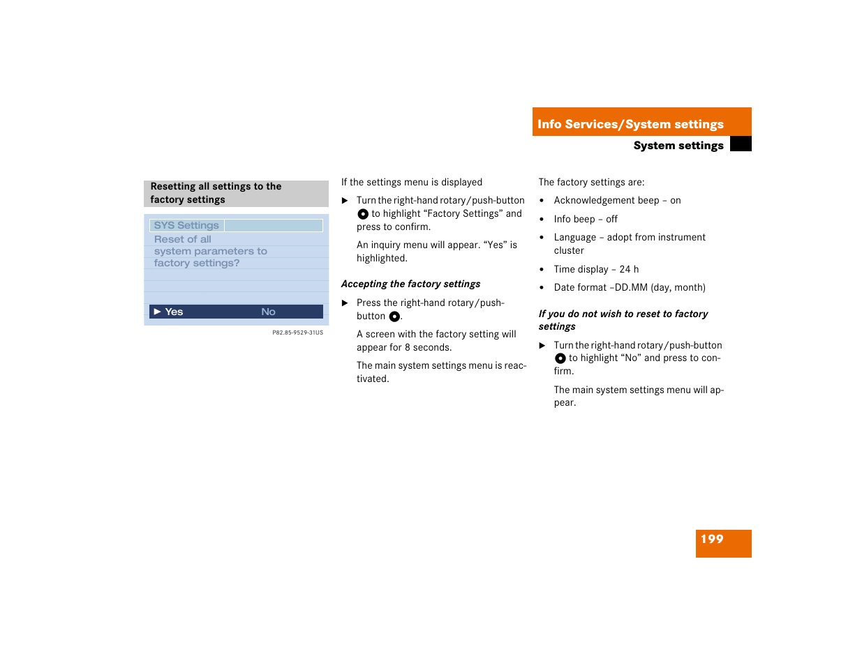199 info services/system settings | Mercedes-Benz CL-Class 2003 COMAND Manual User Manual | Page 207 / 225