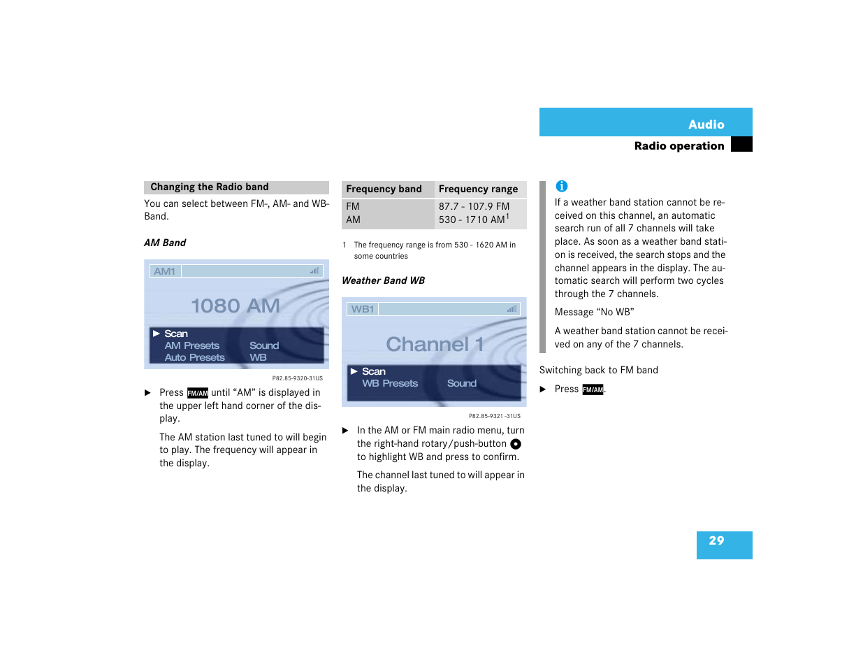 1080 am, Channel 1 | Mercedes-Benz CL-Class 2003 COMAND Manual User Manual | Page 37 / 225