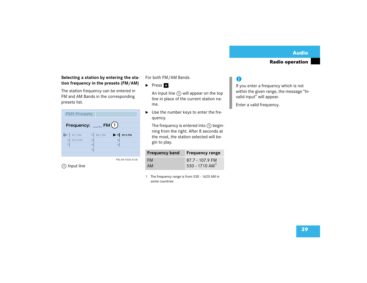 39 audio, Radio operation | Mercedes-Benz CL-Class 2003 COMAND Manual User Manual | Page 47 / 225