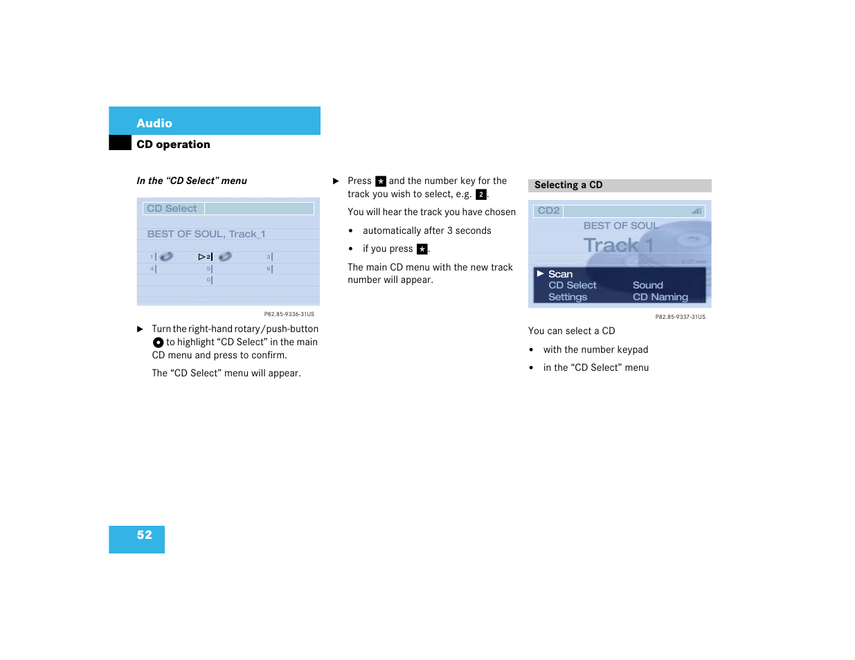 Track 1, 52 audio | Mercedes-Benz CL-Class 2003 COMAND Manual User Manual | Page 60 / 225