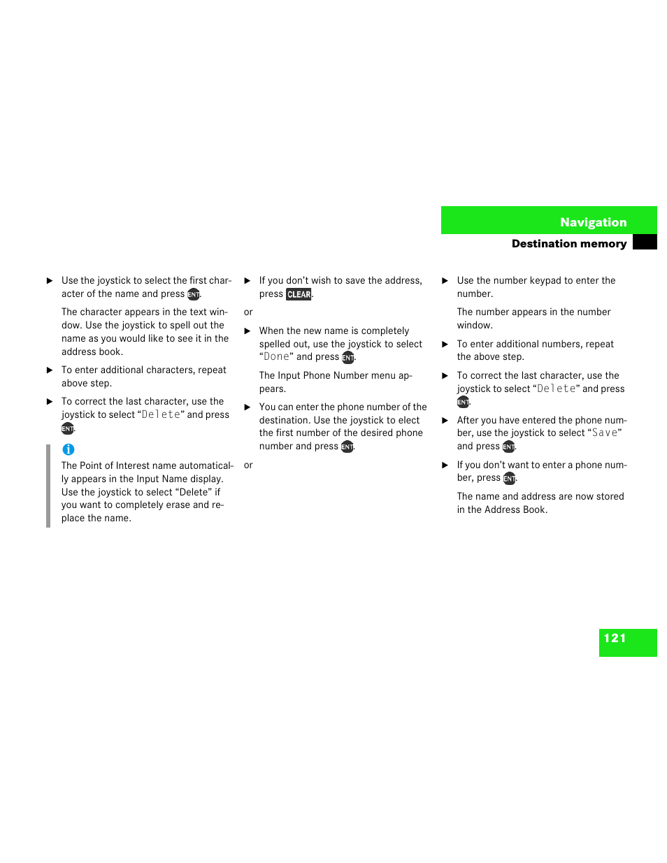121 navigation | Mercedes-Benz M-Class 2003 COMAND Manual User Manual | Page 124 / 150