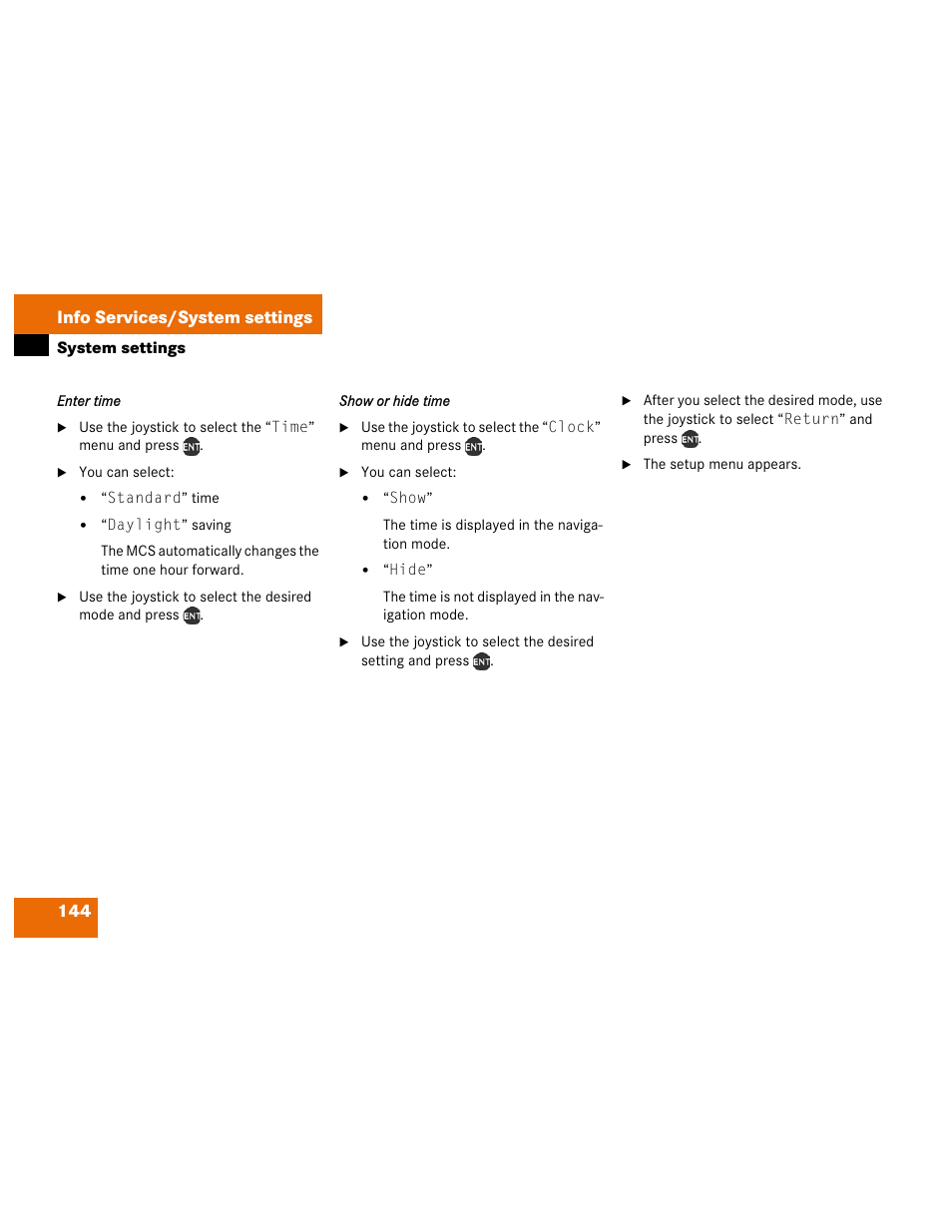 144 info services/system settings | Mercedes-Benz M-Class 2003 COMAND Manual User Manual | Page 147 / 150