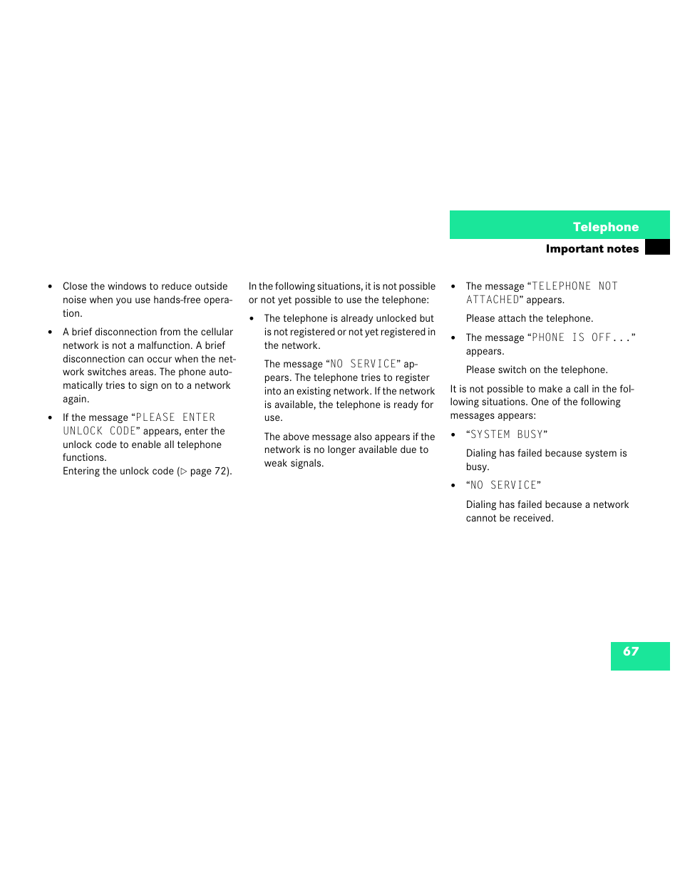 67 telephone | Mercedes-Benz M-Class 2003 COMAND Manual User Manual | Page 70 / 150