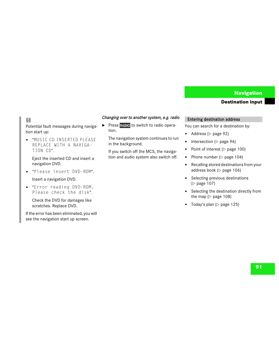 91 navigation | Mercedes-Benz M-Class 2003 COMAND Manual User Manual | Page 94 / 150