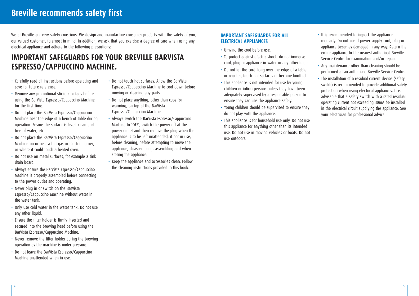 Breville recommends safety first | Breville BES200 User Manual | Page 3 / 8