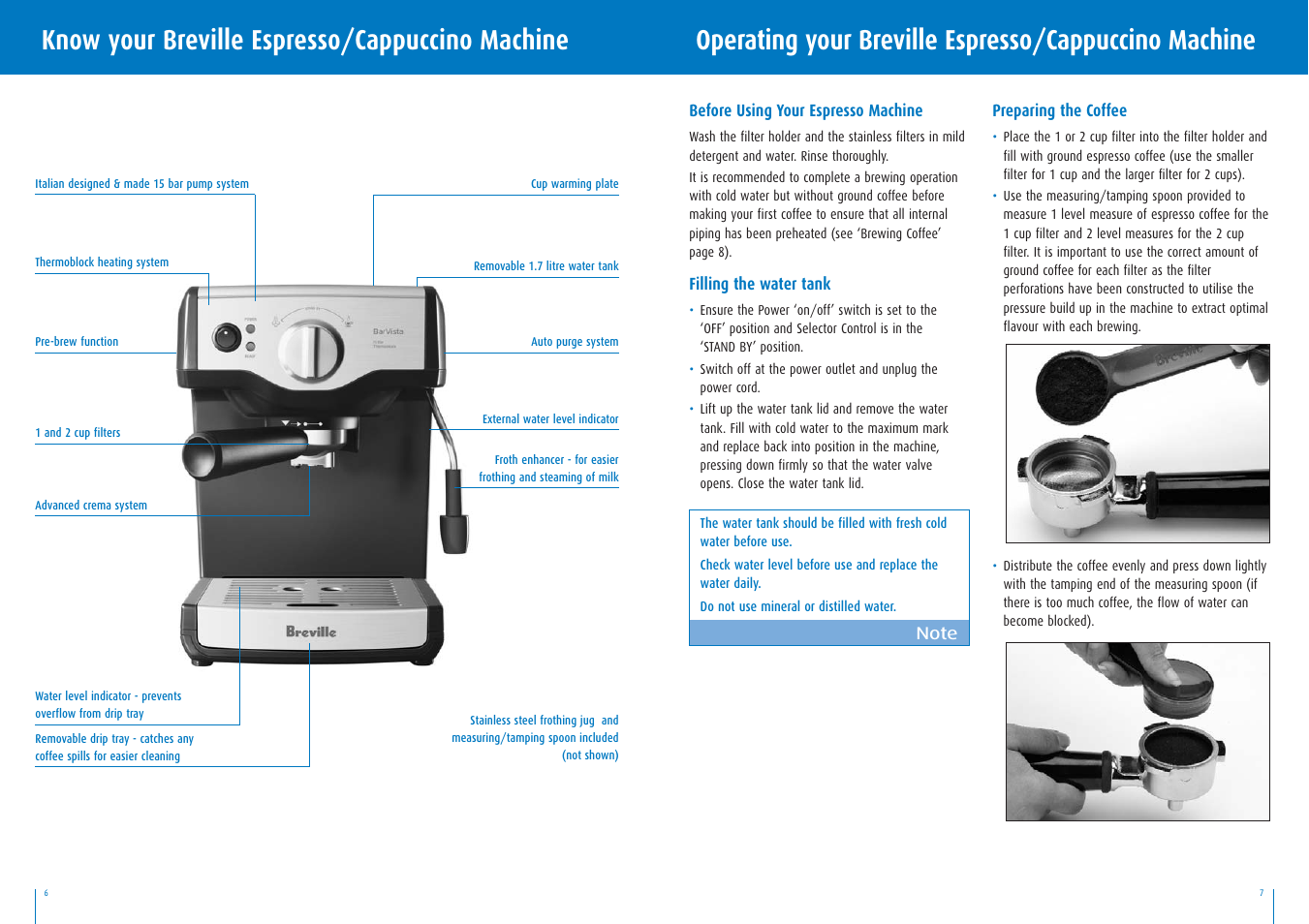 Know your breville espresso/cappuccino machine | Breville BES200 User Manual | Page 4 / 8