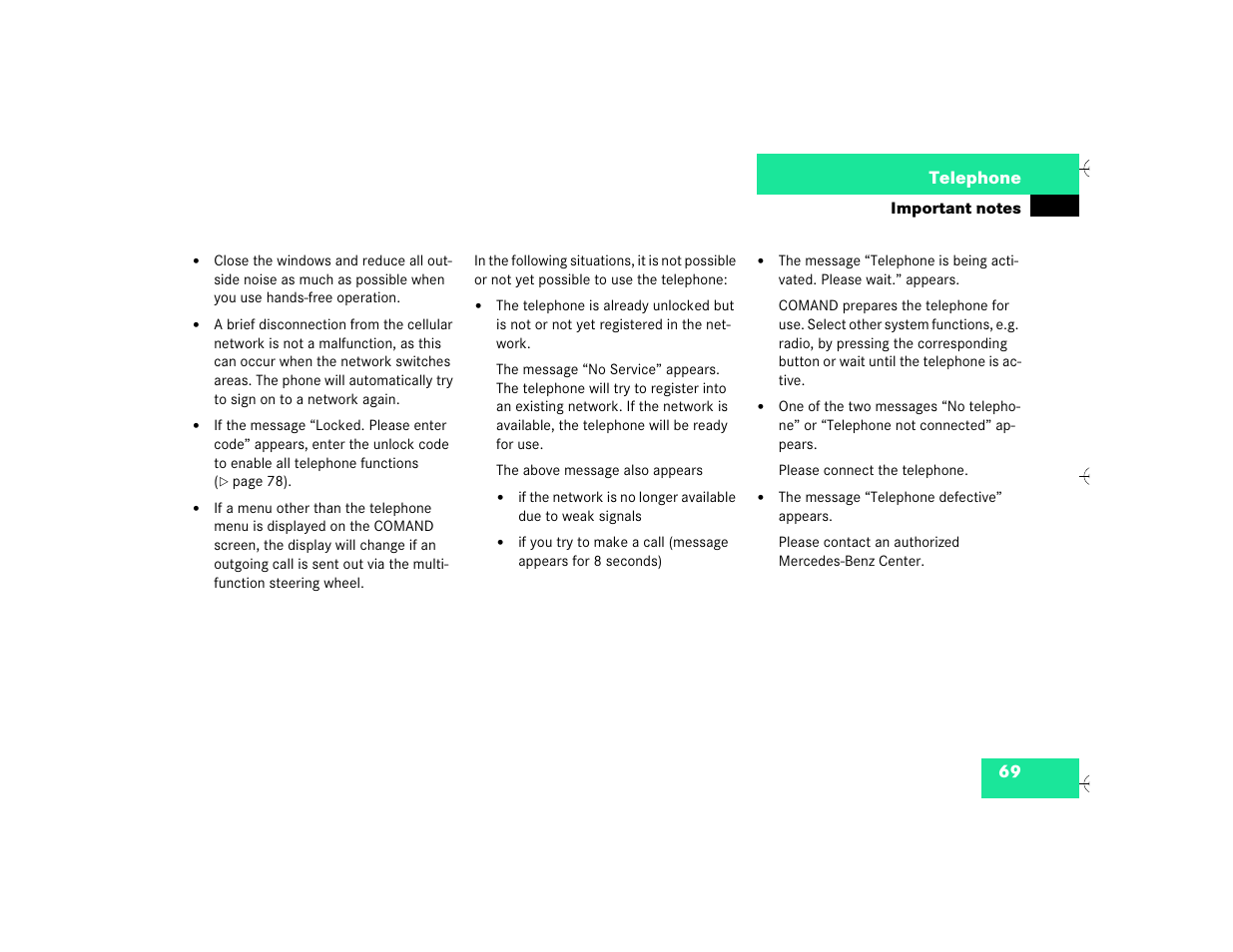 69 telephone | Mercedes-Benz SL-Class 2003 COMAND Manual User Manual | Page 77 / 226