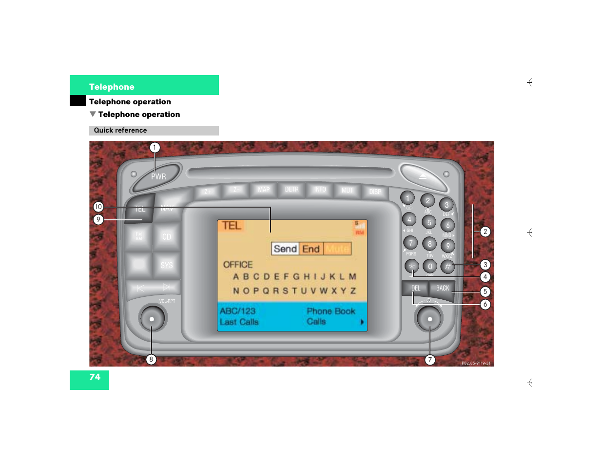 74 telephone | Mercedes-Benz SL-Class 2003 COMAND Manual User Manual | Page 82 / 226