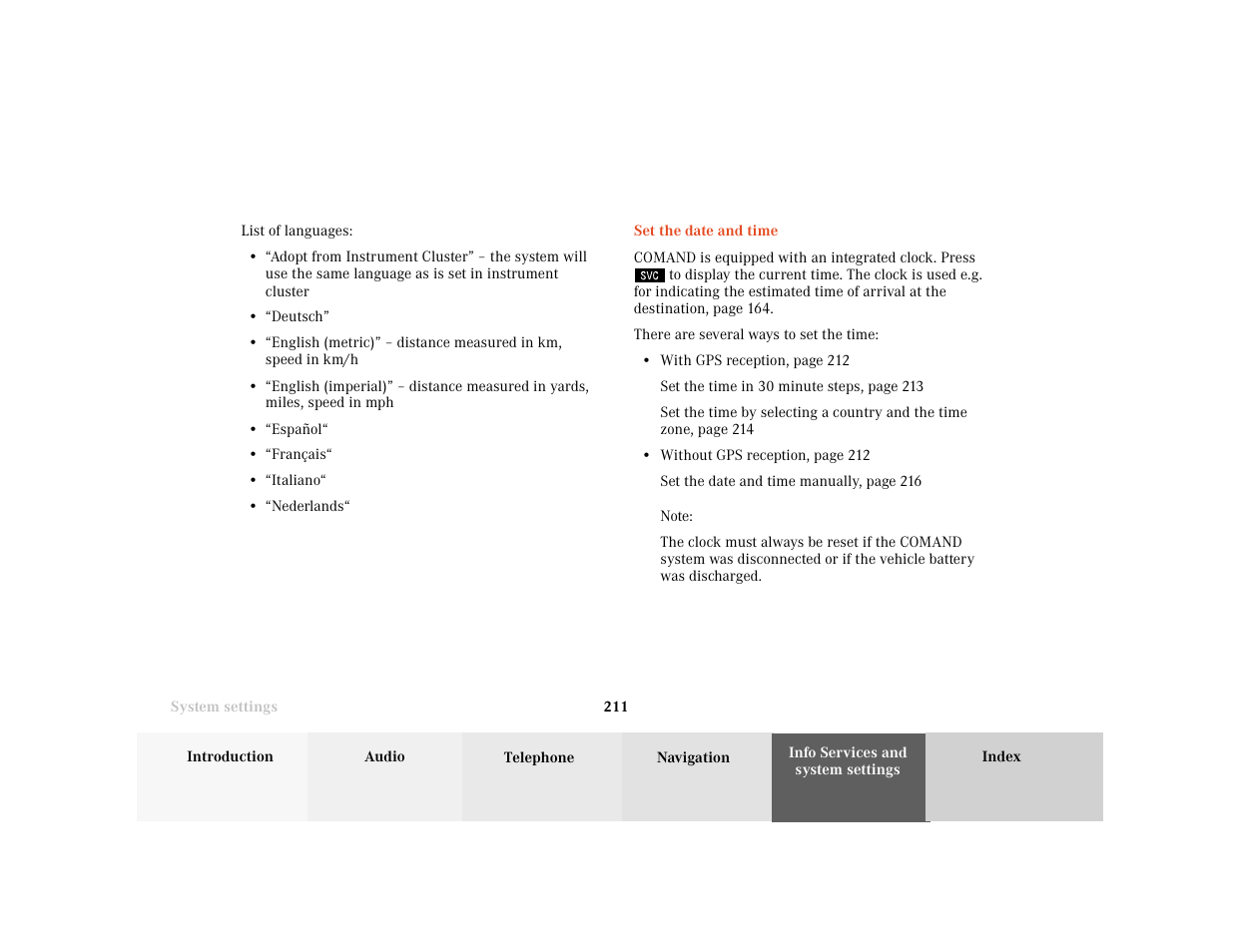 Mercedes-Benz C-Class 2001 COMAND Manual User Manual | Page 213 / 231
