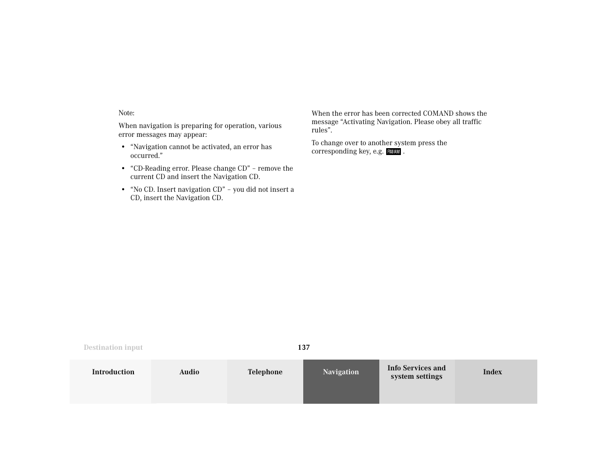 Mercedes-Benz E-Wagon 2001 COMAND Manual User Manual | Page 139 / 231