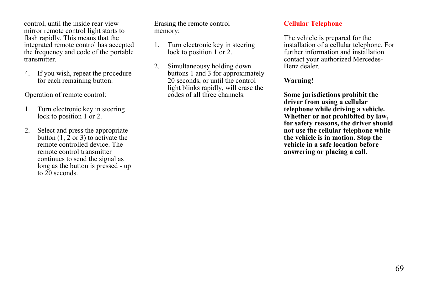 Mercedes-Benz E-class 1997 Special Settings User Manual | Page 44 / 50