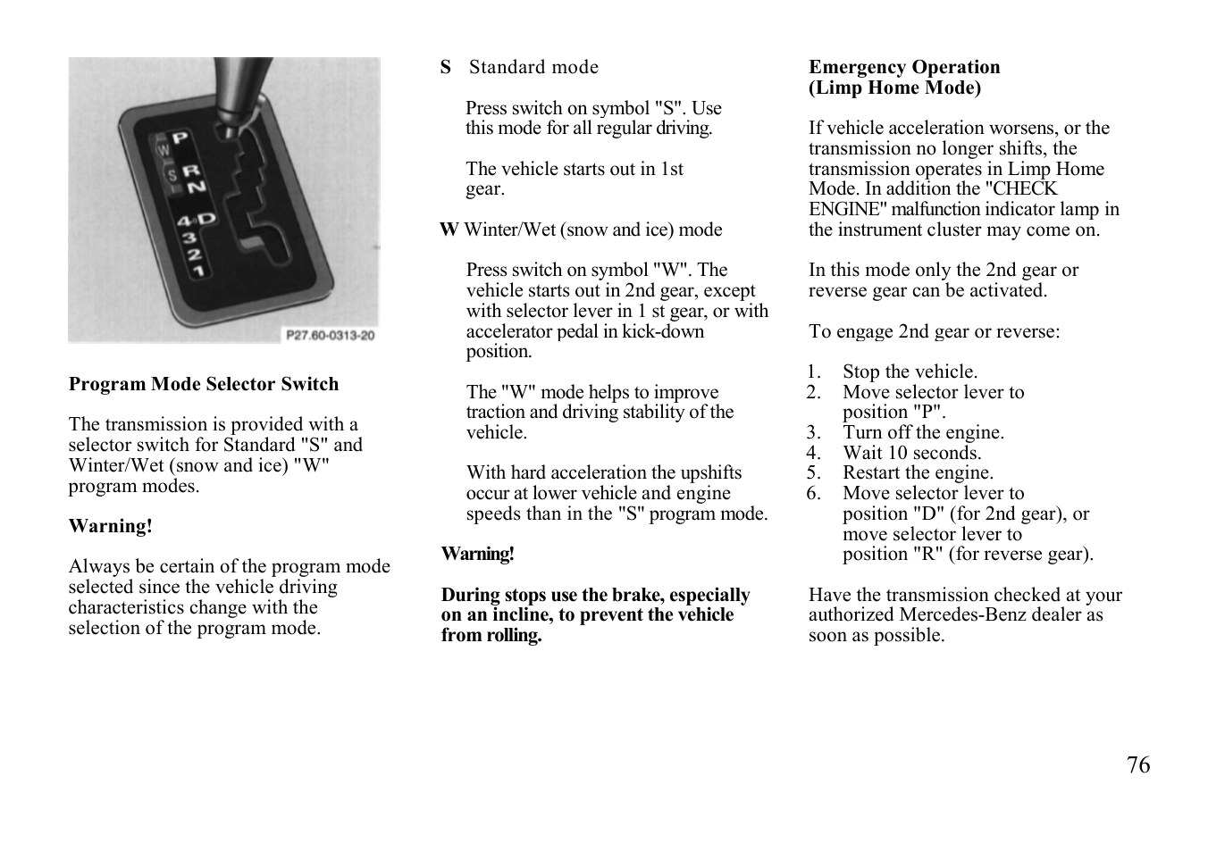 Mercedes-Benz E-class 1997 Emergency Operation User Manual | 74 pages